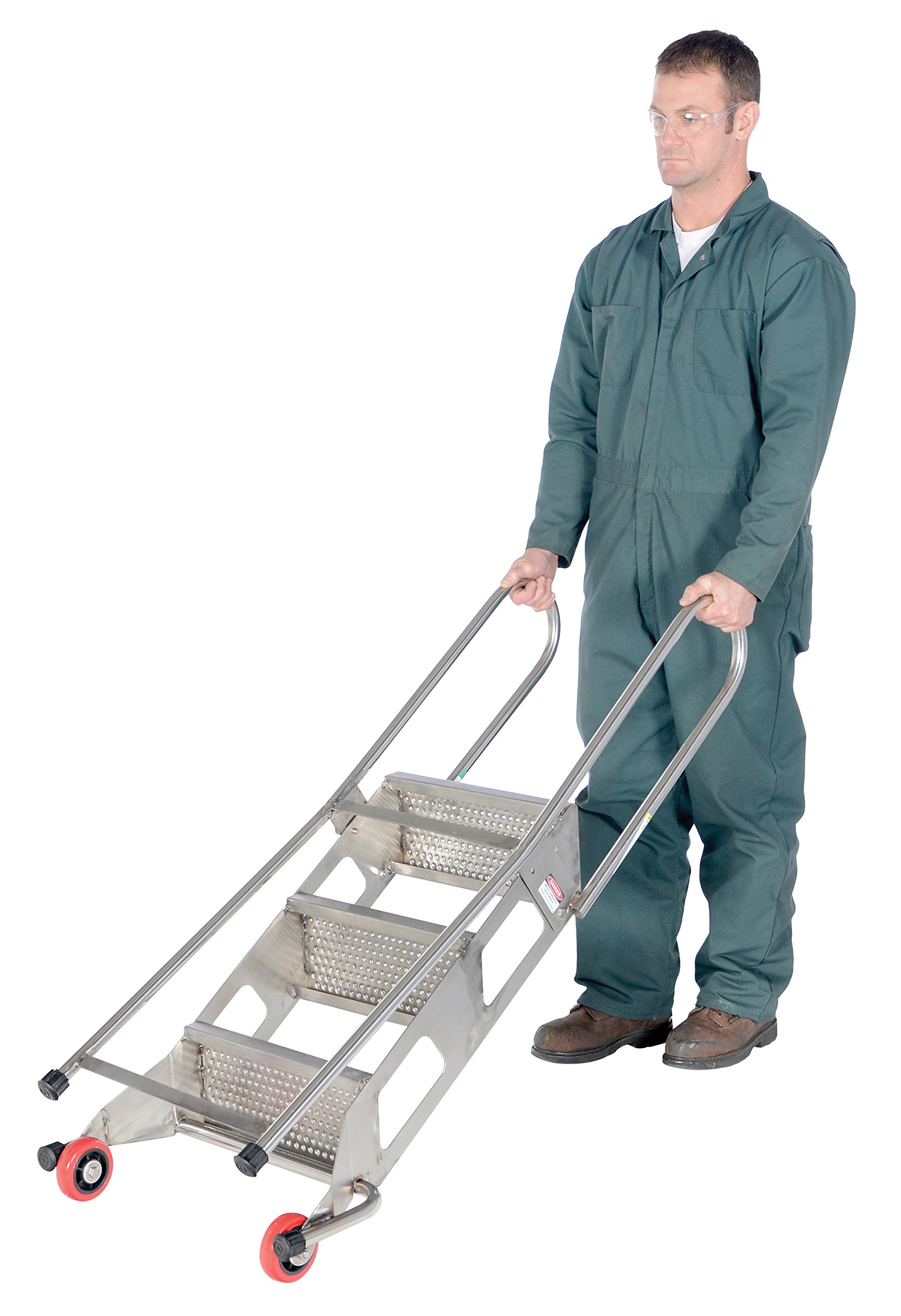 Vestil FLAD-3-SS Stainless Steel Folding Ladder with Wheels 3 Step